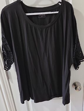 Lane Bryant Black Short Sleeve Tee with Eyelet Detail